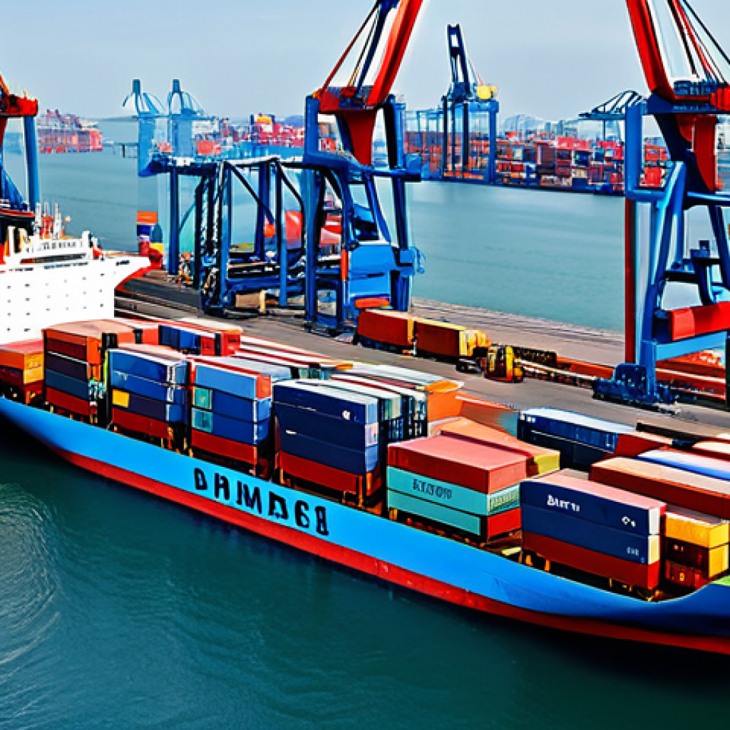 Global Trade Dynamics - Modern Logistics**
"A bustling harbor scene with cargo ships and container cranes, illustrating global trade, fully clothed dockworkers in appropriate attire, modern logistics and supply chain, safe for work, professional photography, perfect anatomy, natural proportions, high quality, appropriate content, family-friendly."
**