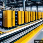 Home 22 국제무역업무효율화 - A modern international logistics warehouse interior featuring advanced robotics and automated sortin...