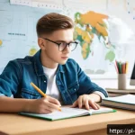 Home 23 무역분야자격증필기 - A focused young Polish student sitting at a tidy desk in a cozy, modern study room with natural dayl...