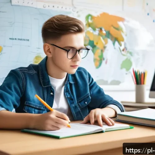 Home 17 무역분야자격증필기 - A focused young Polish student sitting at a tidy desk in a cozy, modern study room with natural dayl...